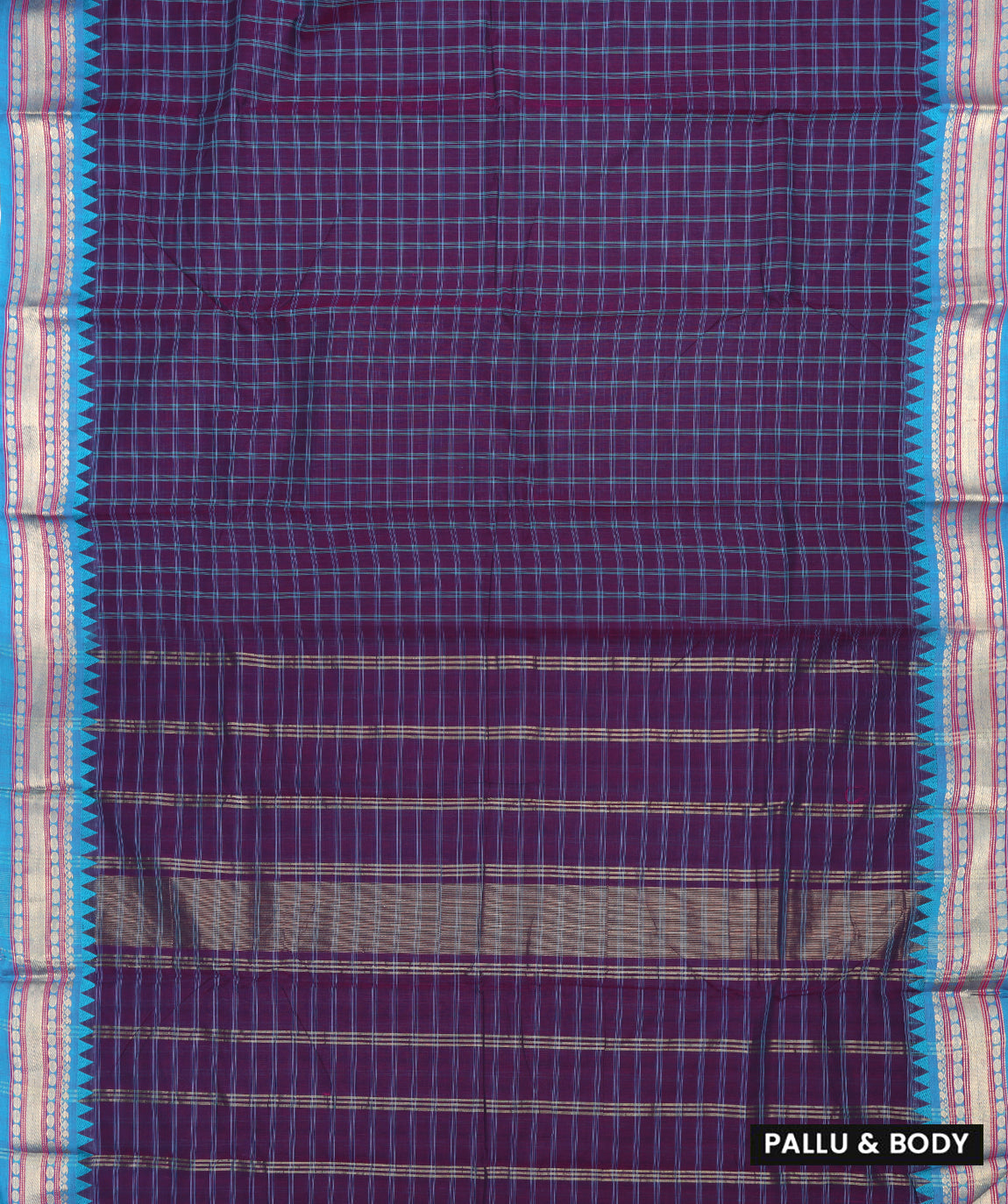 Purple With Blue Premium Quality Pure Cotton Saree