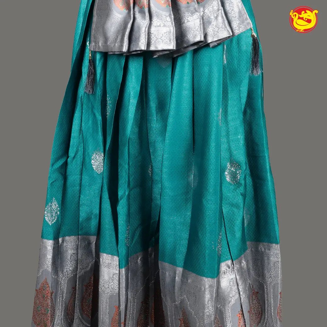 Silver with Green Girls & Women Branded Readymade Pattu Gown - Thenianantham