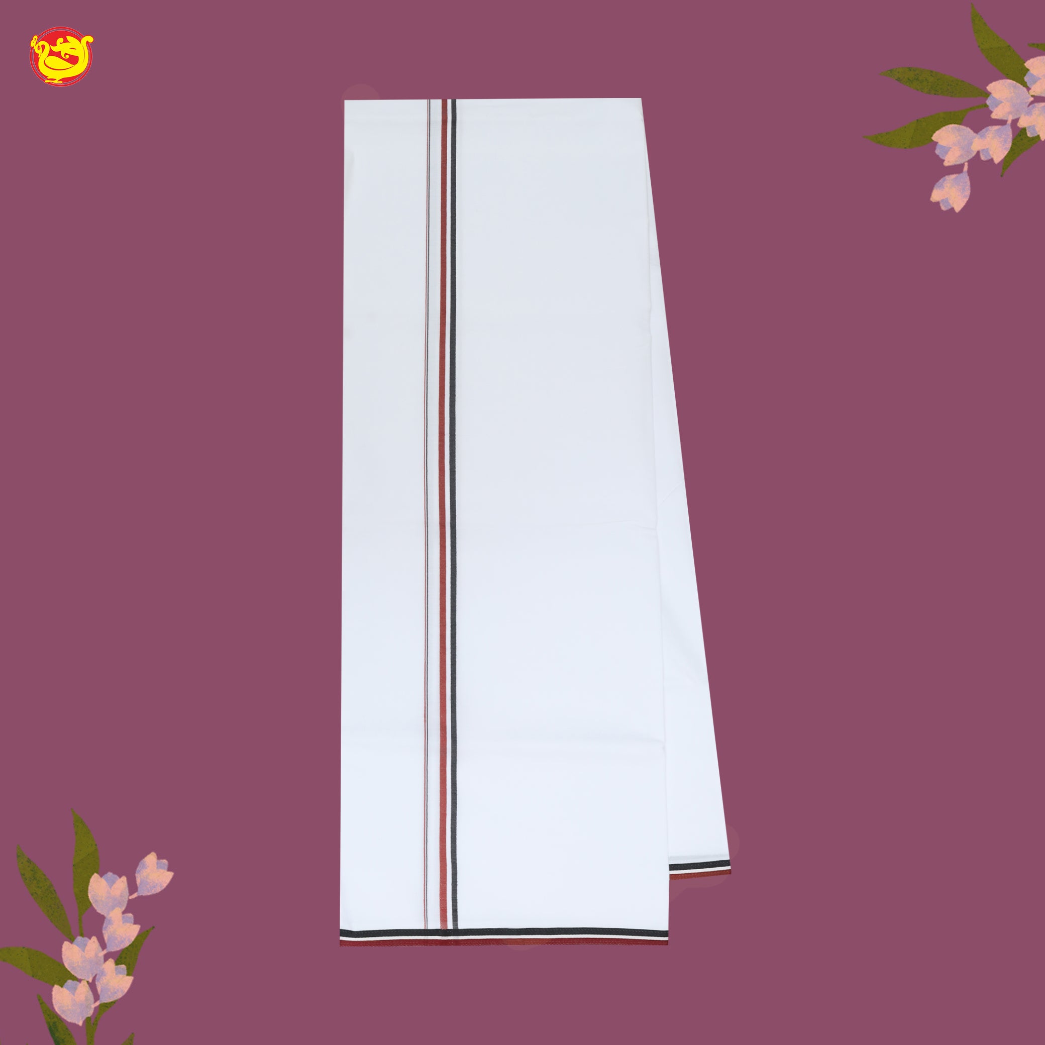 White with Red & Block Fancy Border Single Layer Cotton Men’s Dhoti