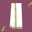 White with Green - The very thin stripes running alongside it appear to be gold Fancy Border Single Layer Cotton Men’s Dhoti