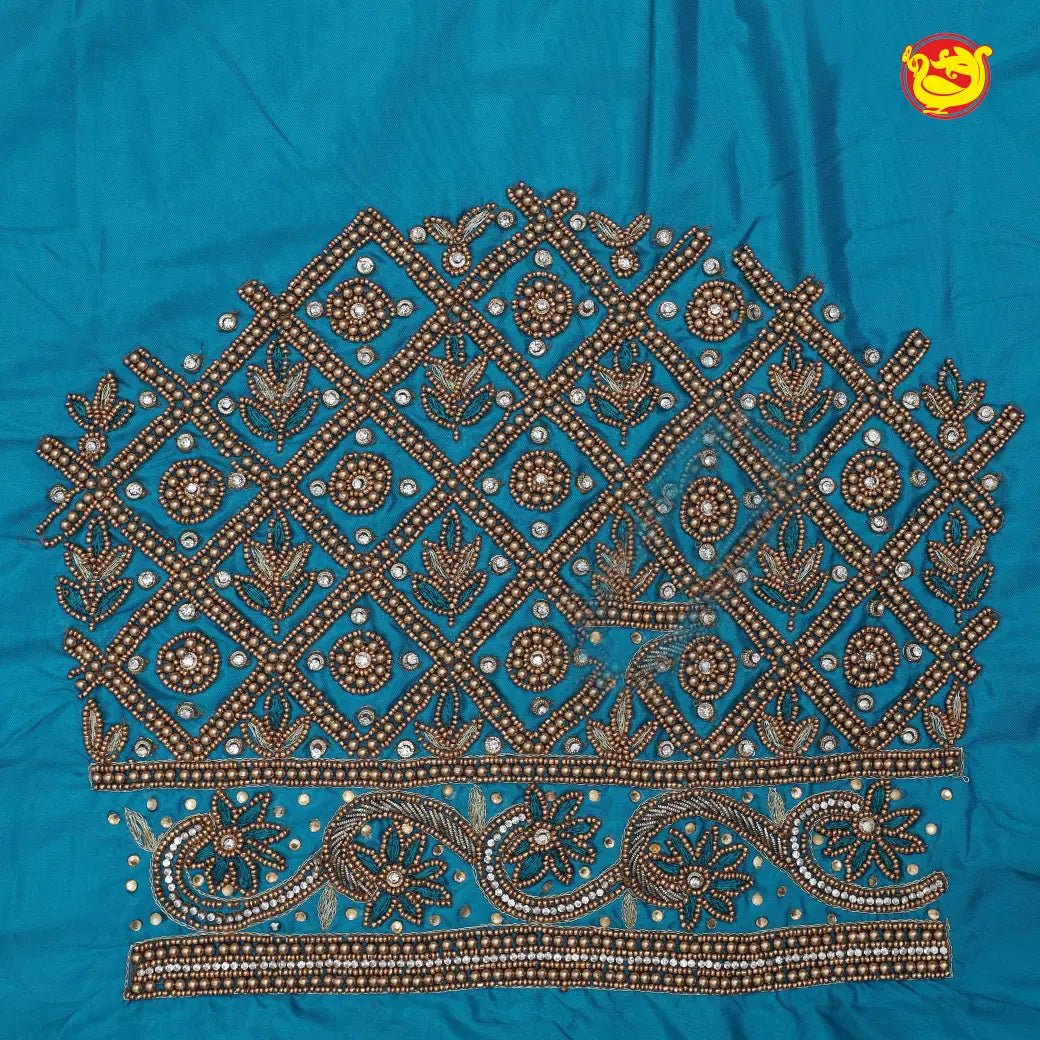 Peacock Blue Bridal Aariwork Blouse - Thenianantham