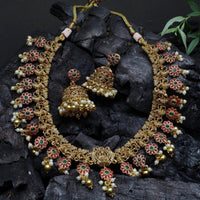 Antique kemp Necklace with jhumkas - Thenianantham