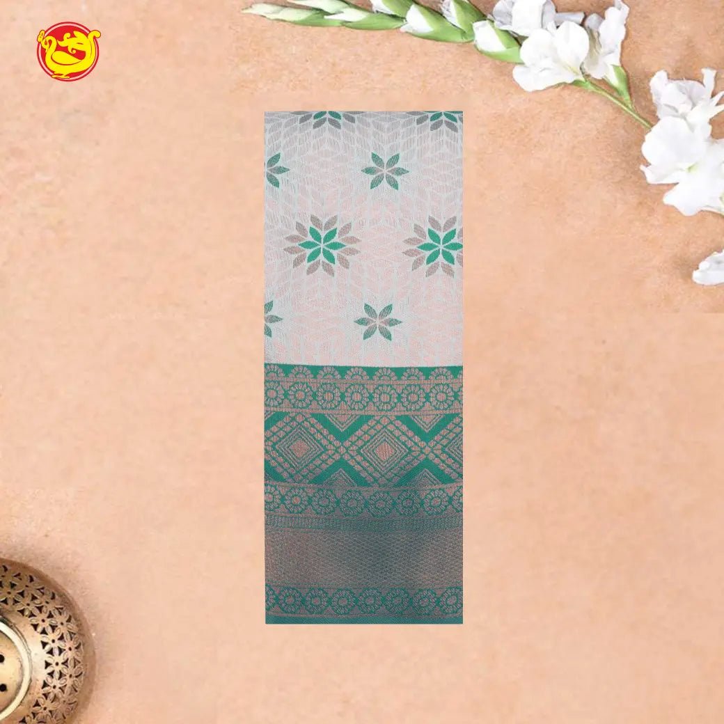 Light Ice blue with Green Kubera Pattu Saree