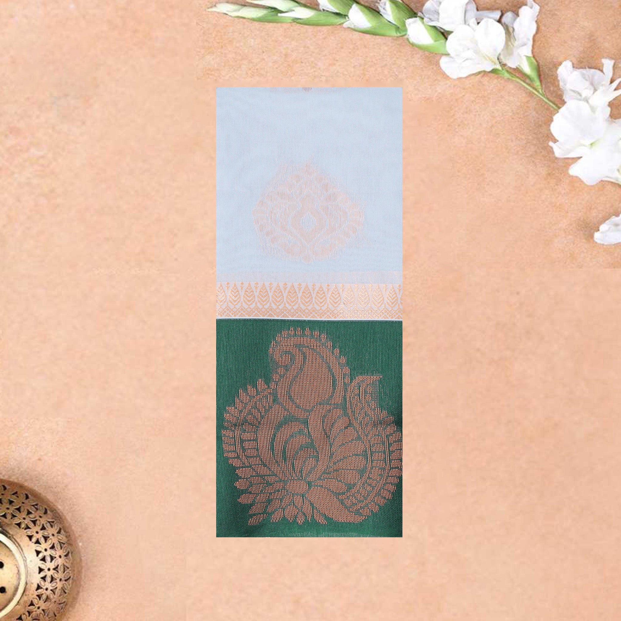 Light Blue With  Green Border Silk Cotton Saree