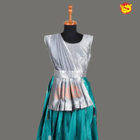 Silver with Green Girls & Women Branded Readymade Pattu Gown - Thenianantham