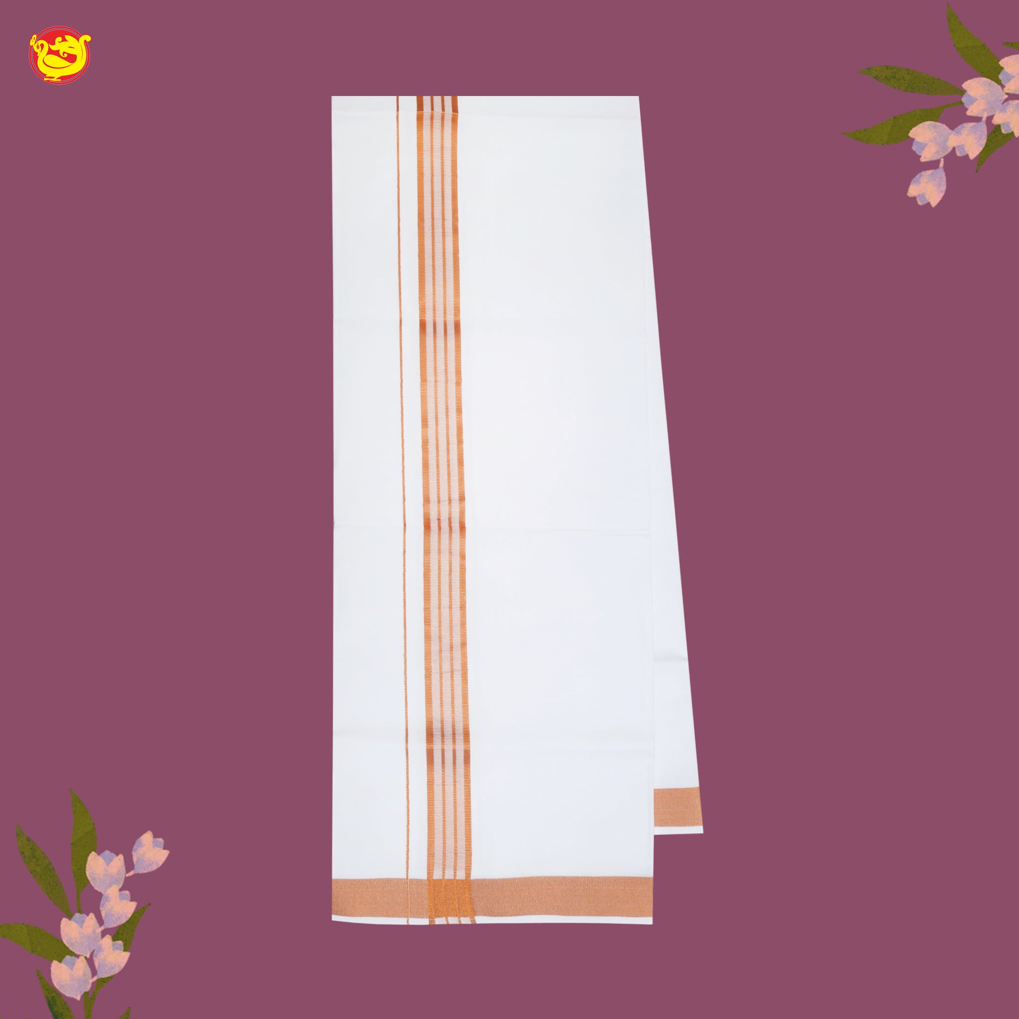 White with Orange Fancy Border Single Layer Cotton Men’s Dhoti