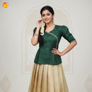 Green With Sandal Girls Branded Readymade Pattu Pavadai