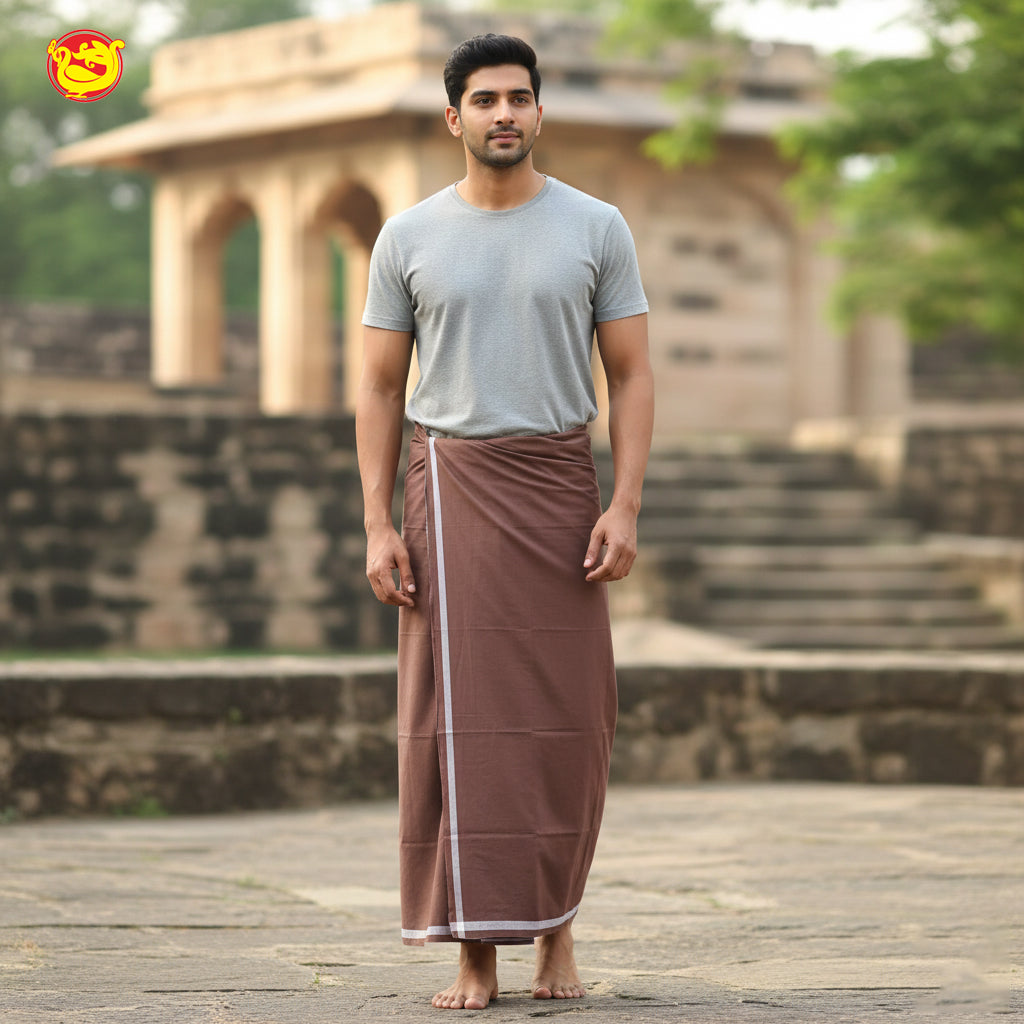 Coffee Brown -Men’s Plain Cotton Lungi – Soft & Comfortable