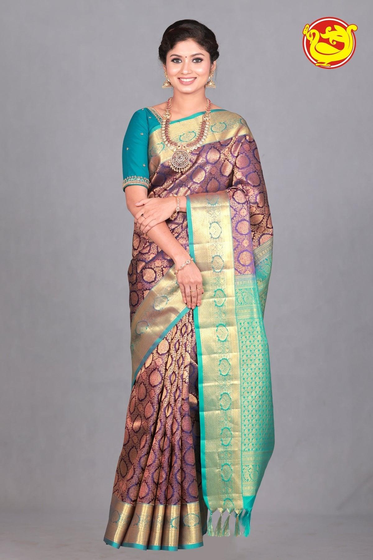 Dark Blue Wedding Silk Saree With Rama Blue Pallu