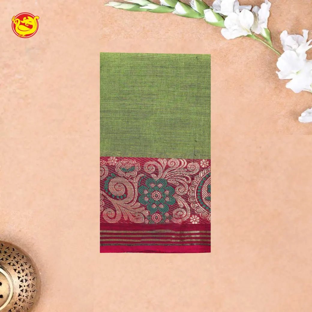 Green with Pink Pure Chettinad Cotton Saree  without Blouse