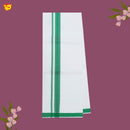 White with Cool Green Fancy Border Single Layer Cotton Men’s Dhoti