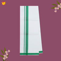 White with Cool Green Fancy Border Single Layer Cotton Men’s Dhoti