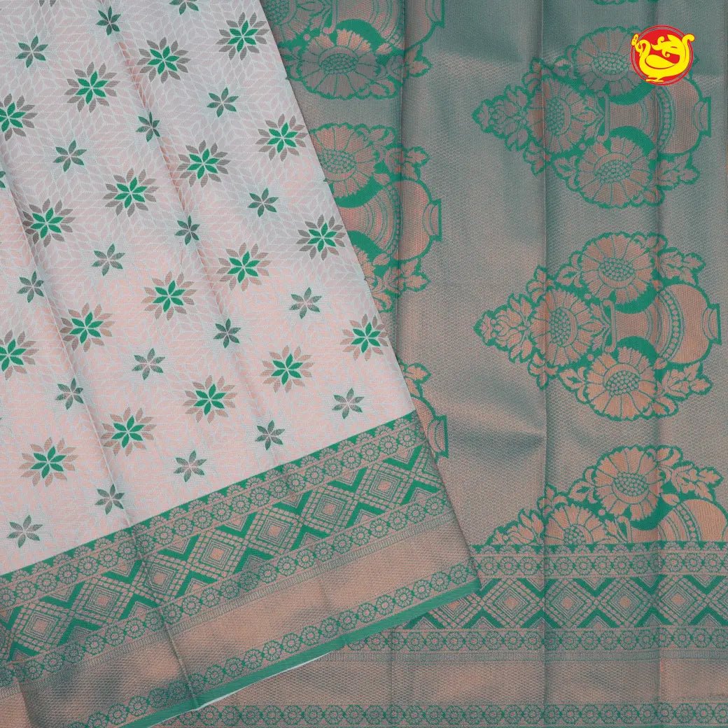 Light Ice blue with Green Kubera Pattu Saree