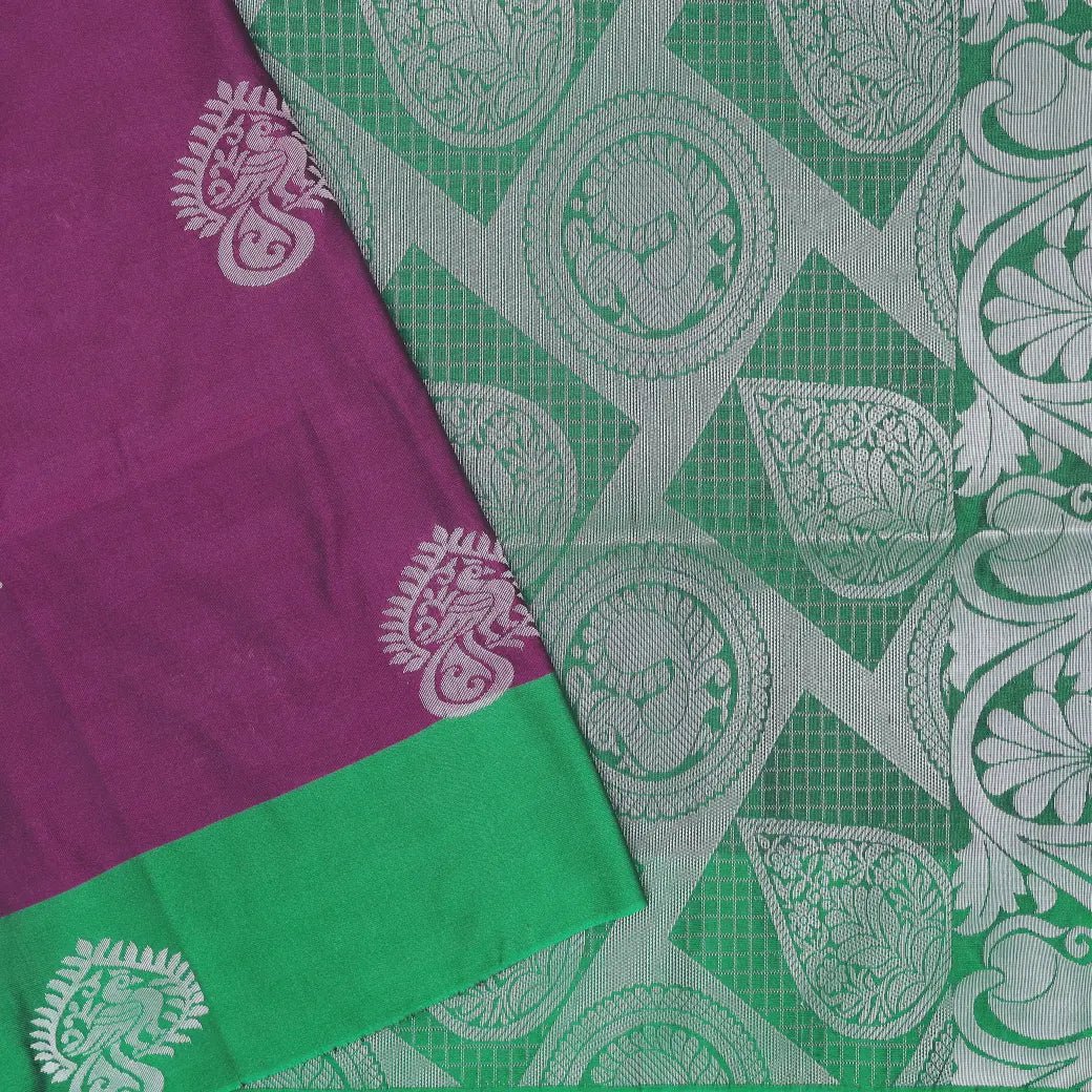 Purple with  Green Soft Silk Saree