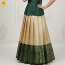 Green With Sandal Girls Branded Readymade Pattu Pavadai