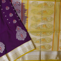 Dark Purple With Greenish Yellow Soft Silk Saree