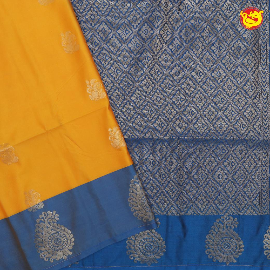 Yellow with Blue Soft Silk Saree