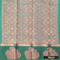 Light Blue With  Green Border Silk Cotton Saree