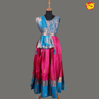 blue with Pink Girls & Women Branded Readymade Pattu Gown - Thenianantham