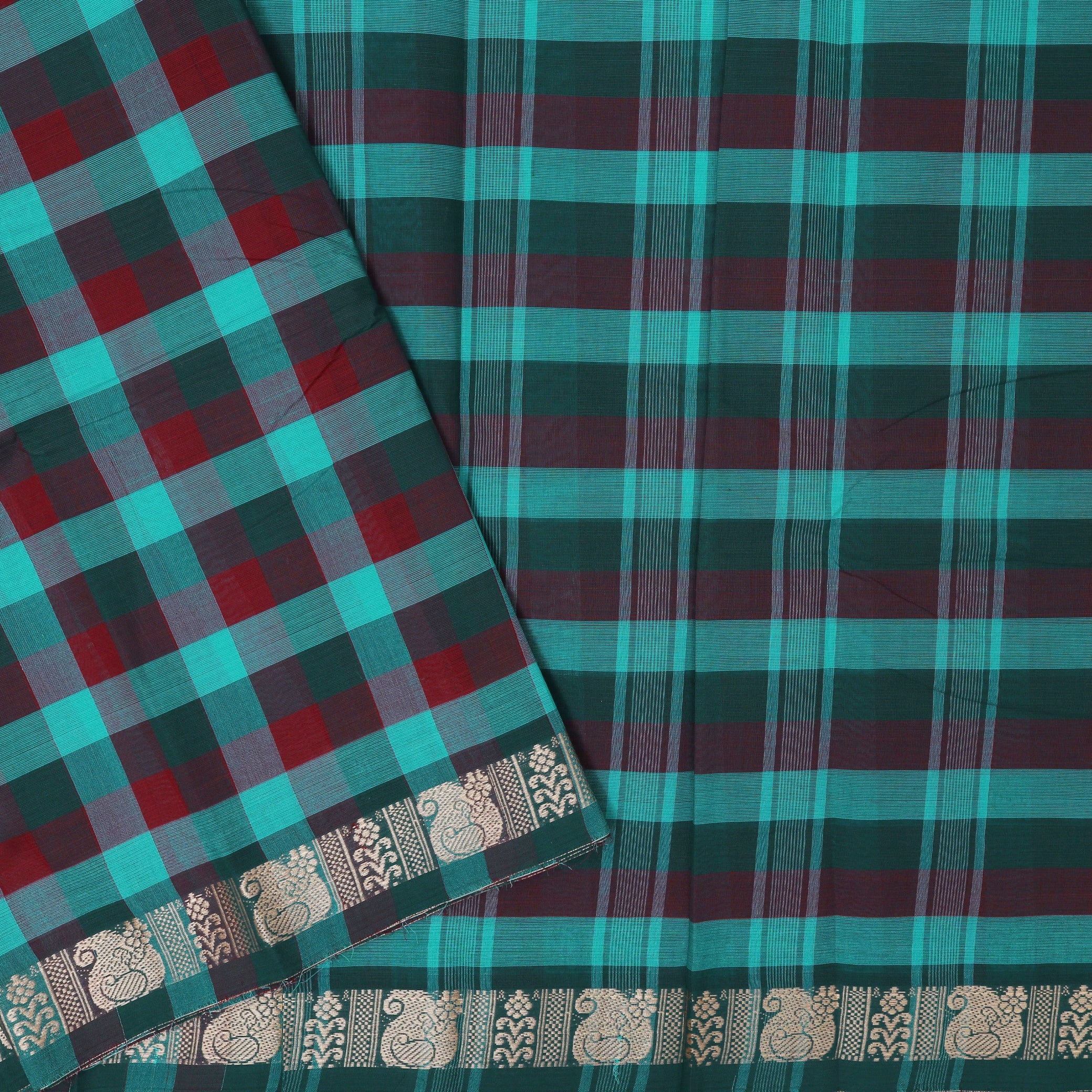 Multi Colour Small Checked Pattern Pure Chettinad Cotton Saree without Blouse
