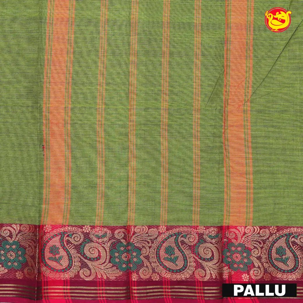 Green with Pink Pure Chettinad Cotton Saree without Blouse - Thenianantham