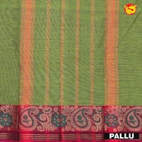 Green with Pink Pure Chettinad Cotton Saree without Blouse - Thenianantham