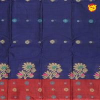 Dark Blue with Brownish-Red Pure Bengal Cotton Saree without Blouse