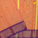 Light Orange with Purple Pure Chettinad Cotton Saree without Blouse - Thenianantham