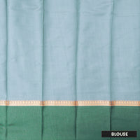 Light Blue With  Green Border Silk Cotton Saree