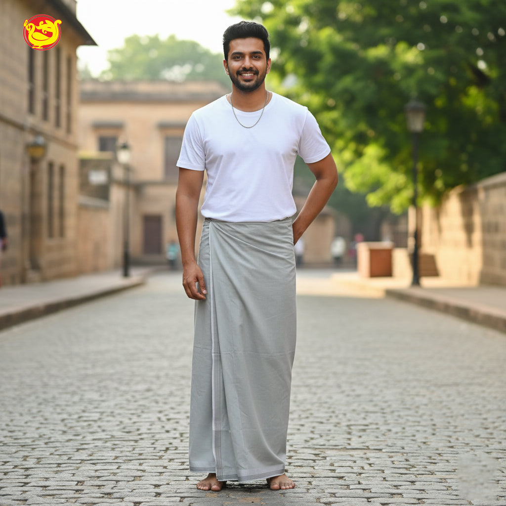 Light Grey -Men’s Plain Cotton Lungi – Soft & Comfortable