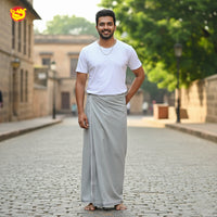 Light Grey -Men’s Plain Cotton Lungi – Soft & Comfortable