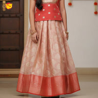 Red with Peach Girls Branded Readymade Pattu Pavadai