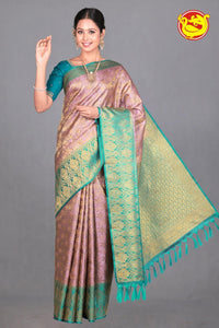 Light Lavender Wedding Silk Saree With Peacock Green Pallu - Thenianantham