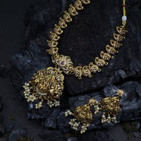 Antique Lakshmi Nagas necklace with earrings and pearl hangings - Thenianantham