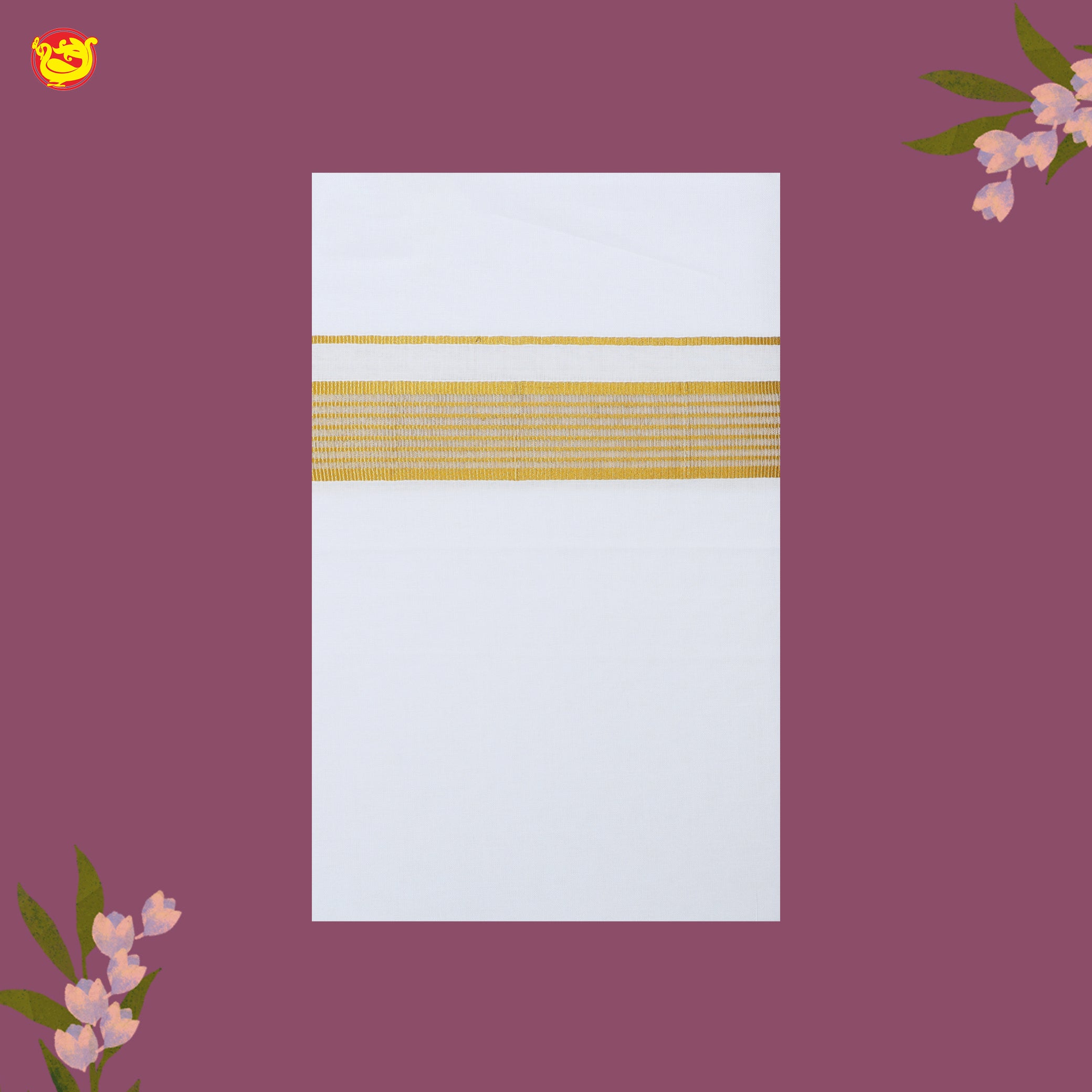 White with Gold Fancy Border Single Layer Cotton Men’s Dhoti