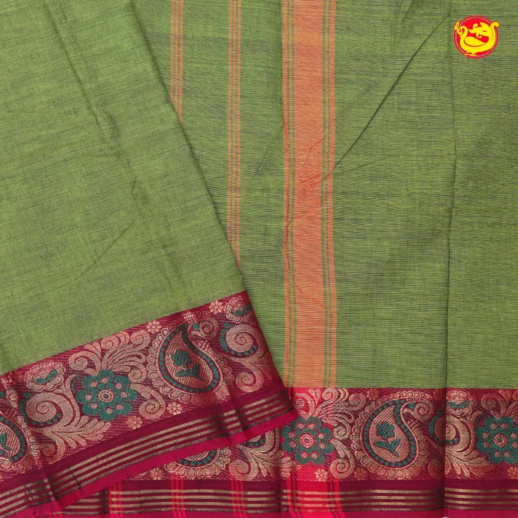 Green with Pink Pure Chettinad Cotton Saree  without Blouse