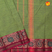 Green with Pink Pure Chettinad Cotton Saree without Blouse - Thenianantham