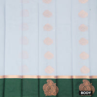 Light Blue With  Green Border Silk Cotton Saree