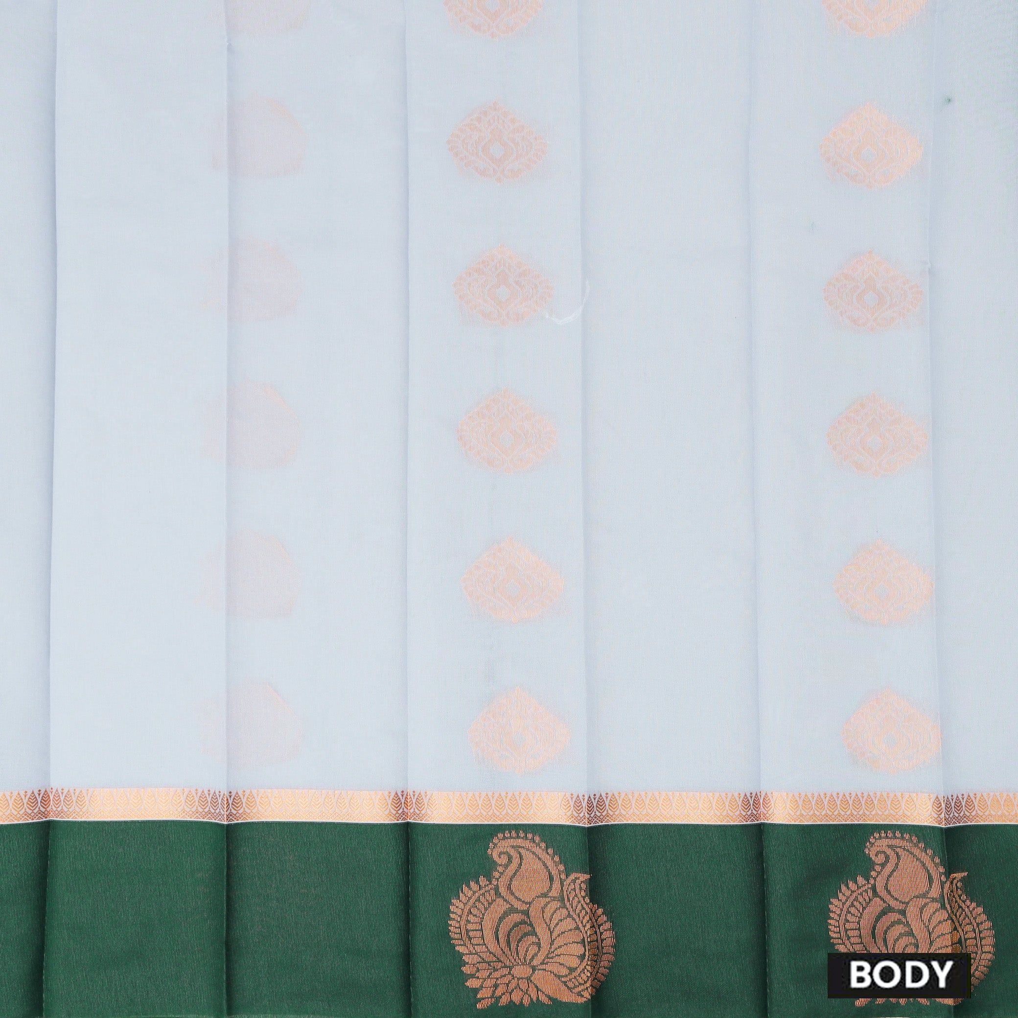 Light Blue With  Green Border Silk Cotton Saree