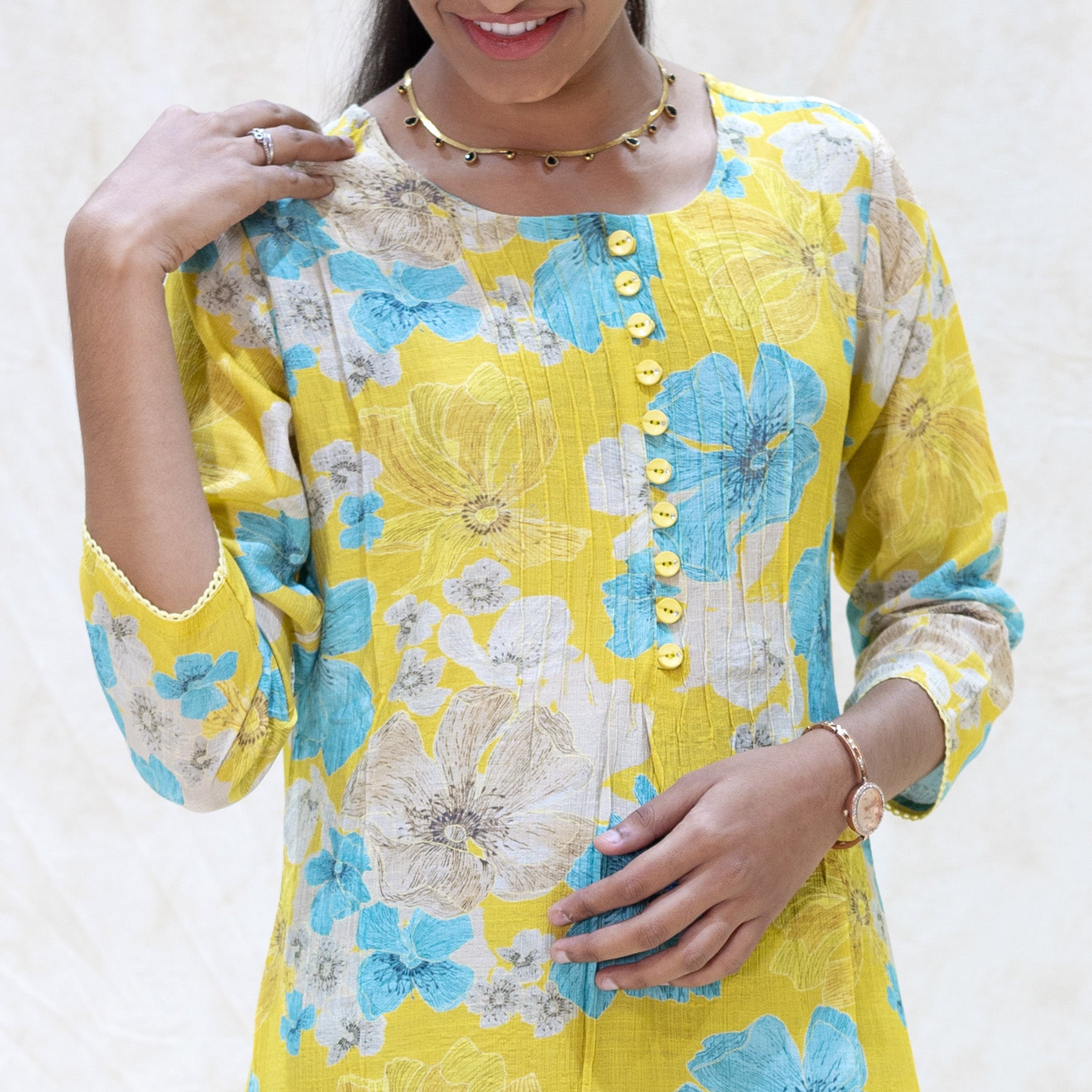 Iniya-Yellow with Blue Ladies Branded Umbrella Top Readymade