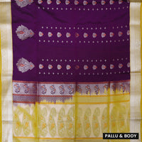 Dark Purple With Greenish Yellow Soft Silk Saree