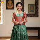 Red With Green Girls Branded Readymade Pattu Pavadai