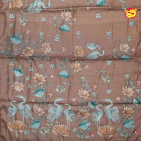 Light brown with Floral Print Raw Silk Saree - Thenianantham