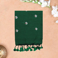 Green Linen Cotton Saree with Contrast Blouse