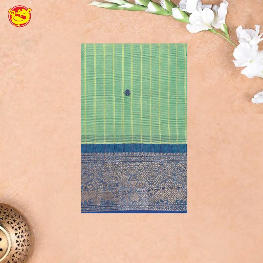 Mint Green with Blue Pure Chettinad Cotton Saree without Blouse