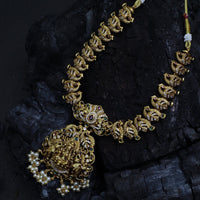 Antique Lakshmi Nagas necklace with earrings and pearl hangings - Thenianantham