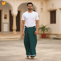 Bottle Green -Men’s Plain Cotton Lungi – Soft & Comfortable