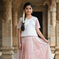 White With  Sage Green  Girls Branded Readymade Pattu Pavadai