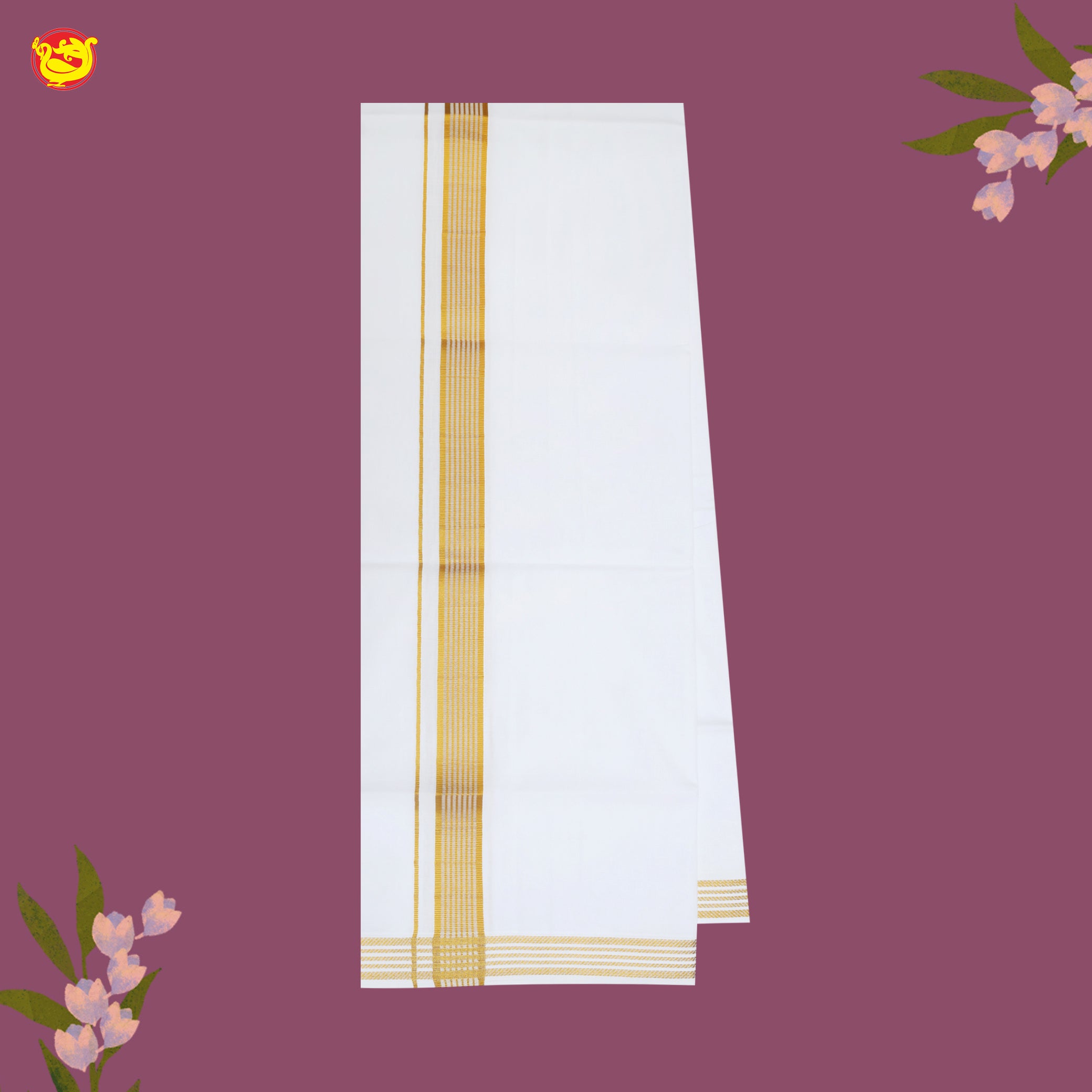 White with Gold Fancy Border Single Layer Cotton Men’s Dhoti