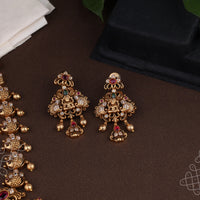 Antique aaram with earrings with green and red kemp stones